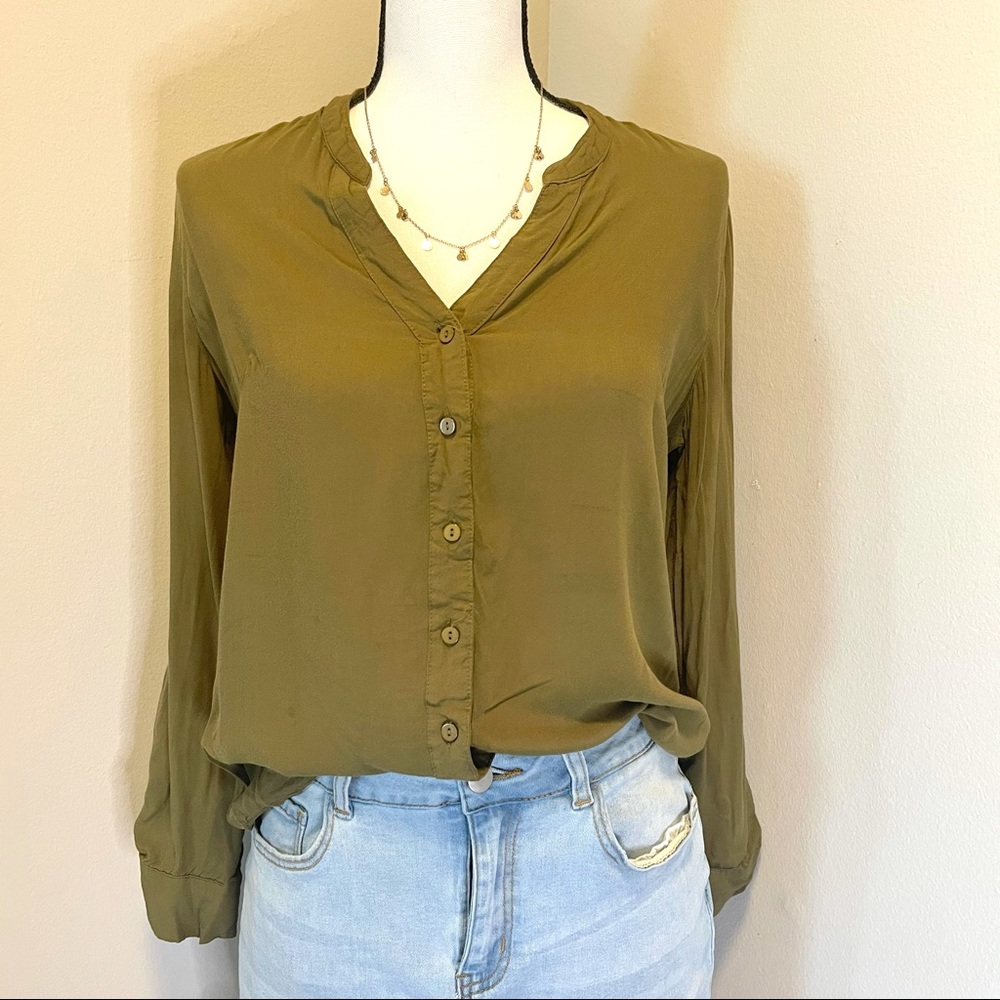Olive green button down shirt